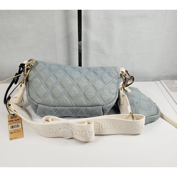 Madden NYC Women's Gold Chain Pocket Fanny Pack Crossbody with Pouch Denim New - Picture 9 of 16